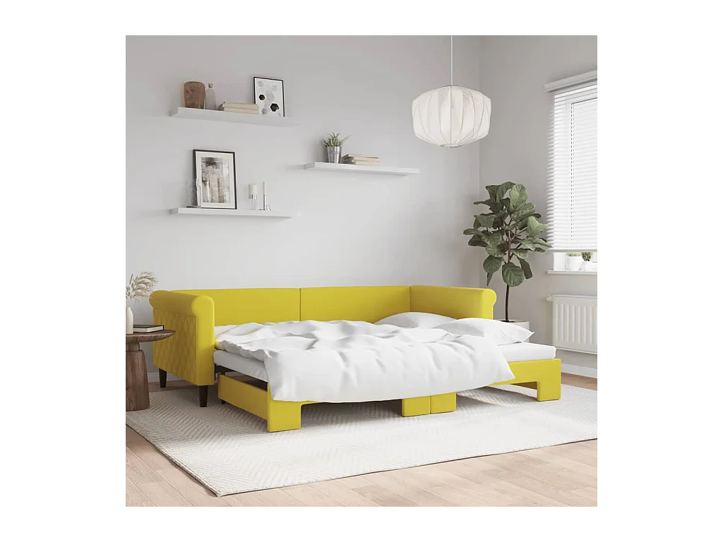 Lit de jour avec lit gigogne jaune 90x200 cm velours
