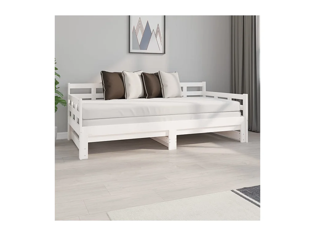 Lit coulissant Blanc Bois de pin solide 2x(90x190) cm