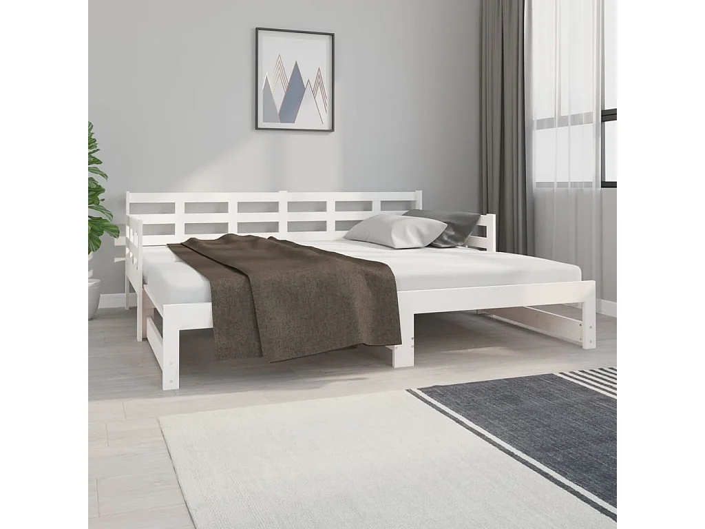 Lit coulissant Blanc Bois de pin solide 2x(90x190) cm