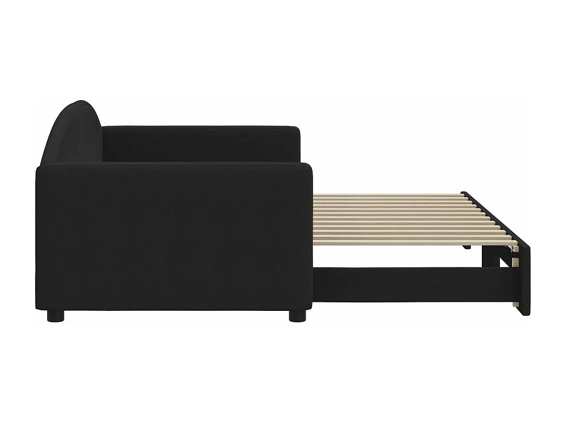 Lit de jour avec lit gigogne noir 90x200 cm tissu