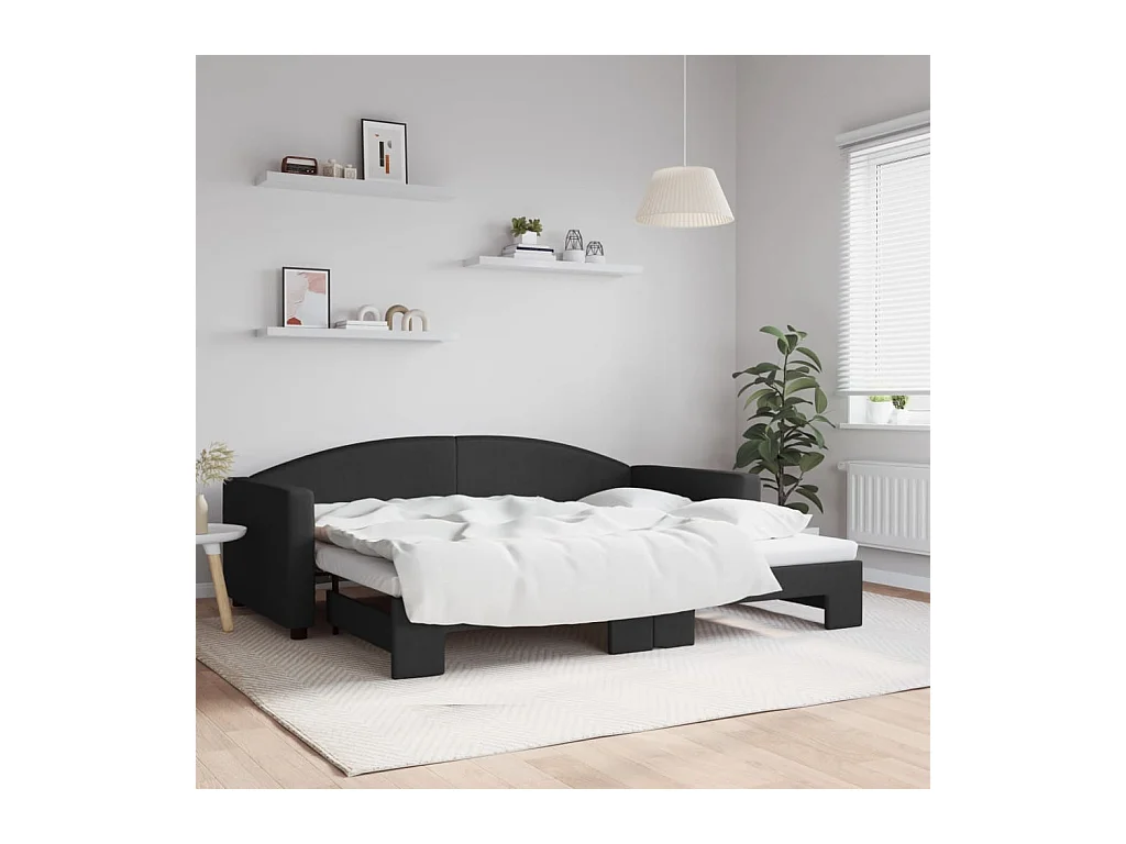 Lit de jour avec lit gigogne noir 90x200 cm tissu