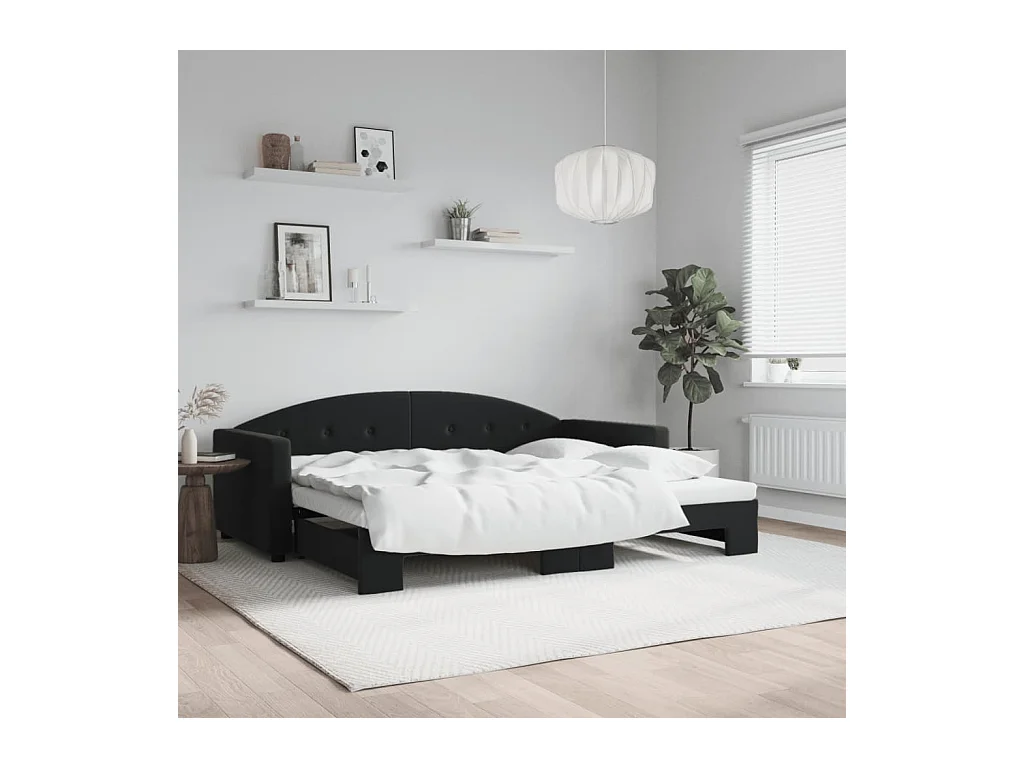 Lit de jour avec lit gigogne noir 90x200 cm velours