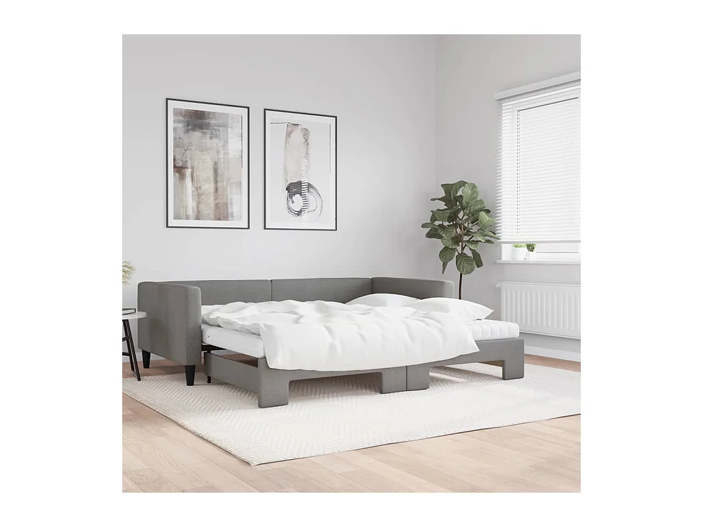 Lit de jour avec gigogne et matelas gris foncé 100x200 cm tissu