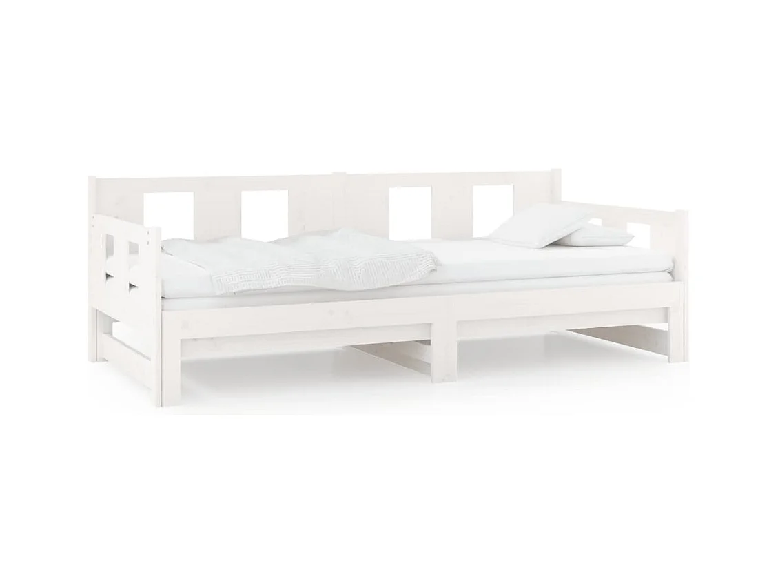 Lit coulissant Blanc Bois de pin solide 2x(90x190) cm