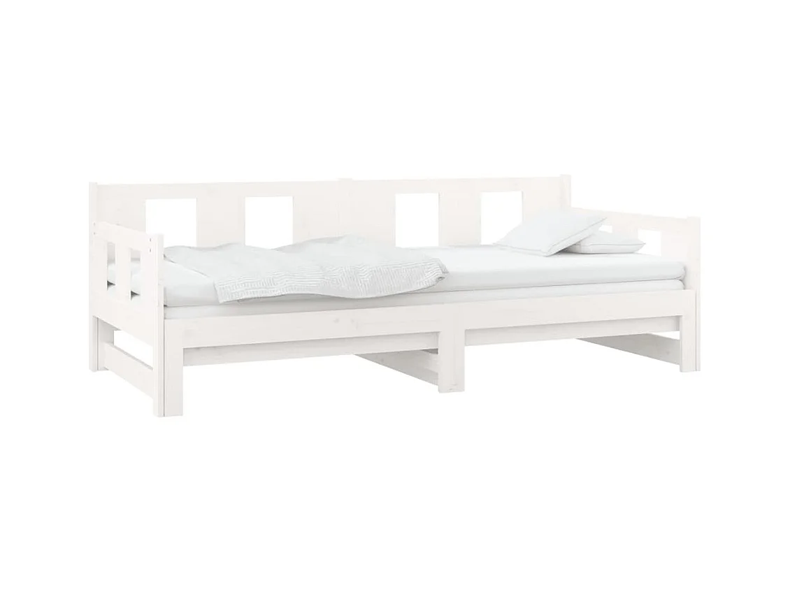 Lit coulissant Blanc Bois de pin solide 2x(90x190) cm