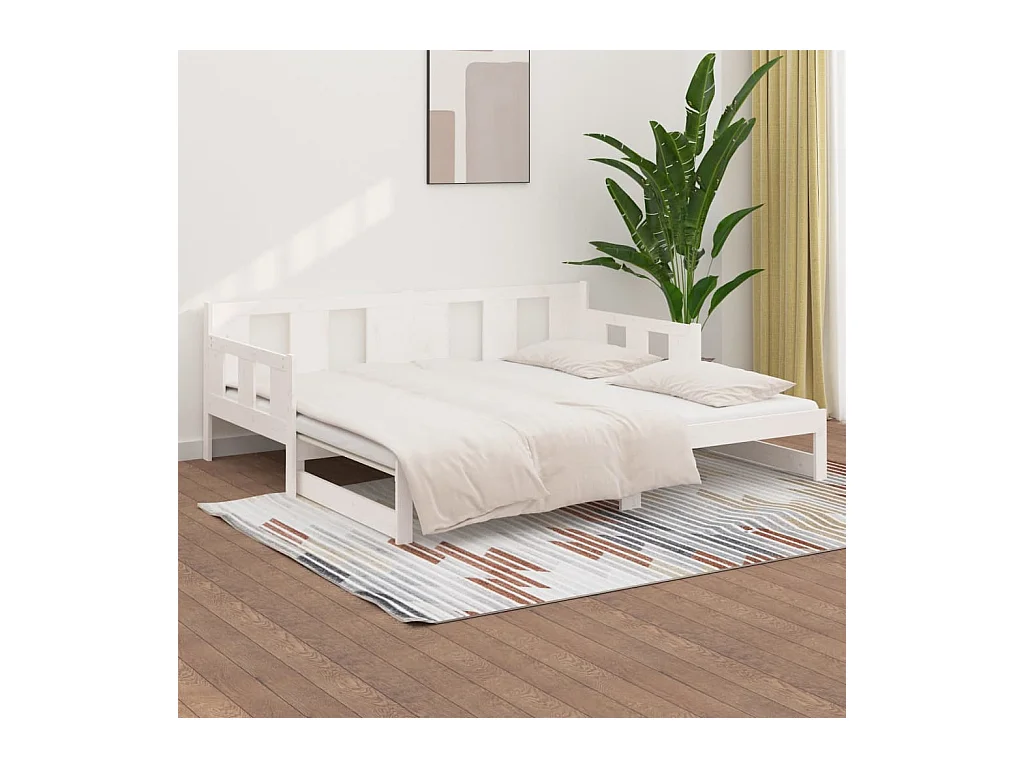 Lit coulissant Blanc Bois de pin solide 2x(90x190) cm