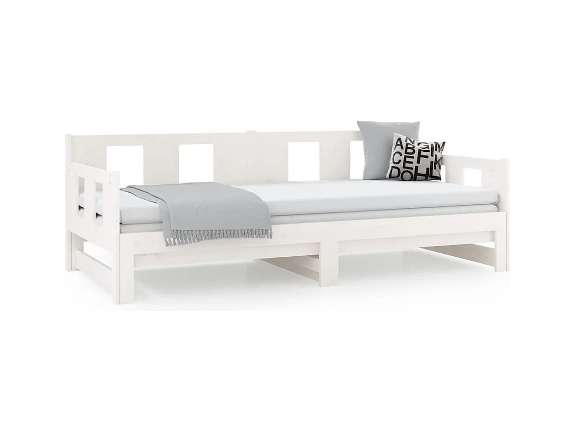Lit coulissant Blanc Bois de pin solide 2x(90x190) cm
