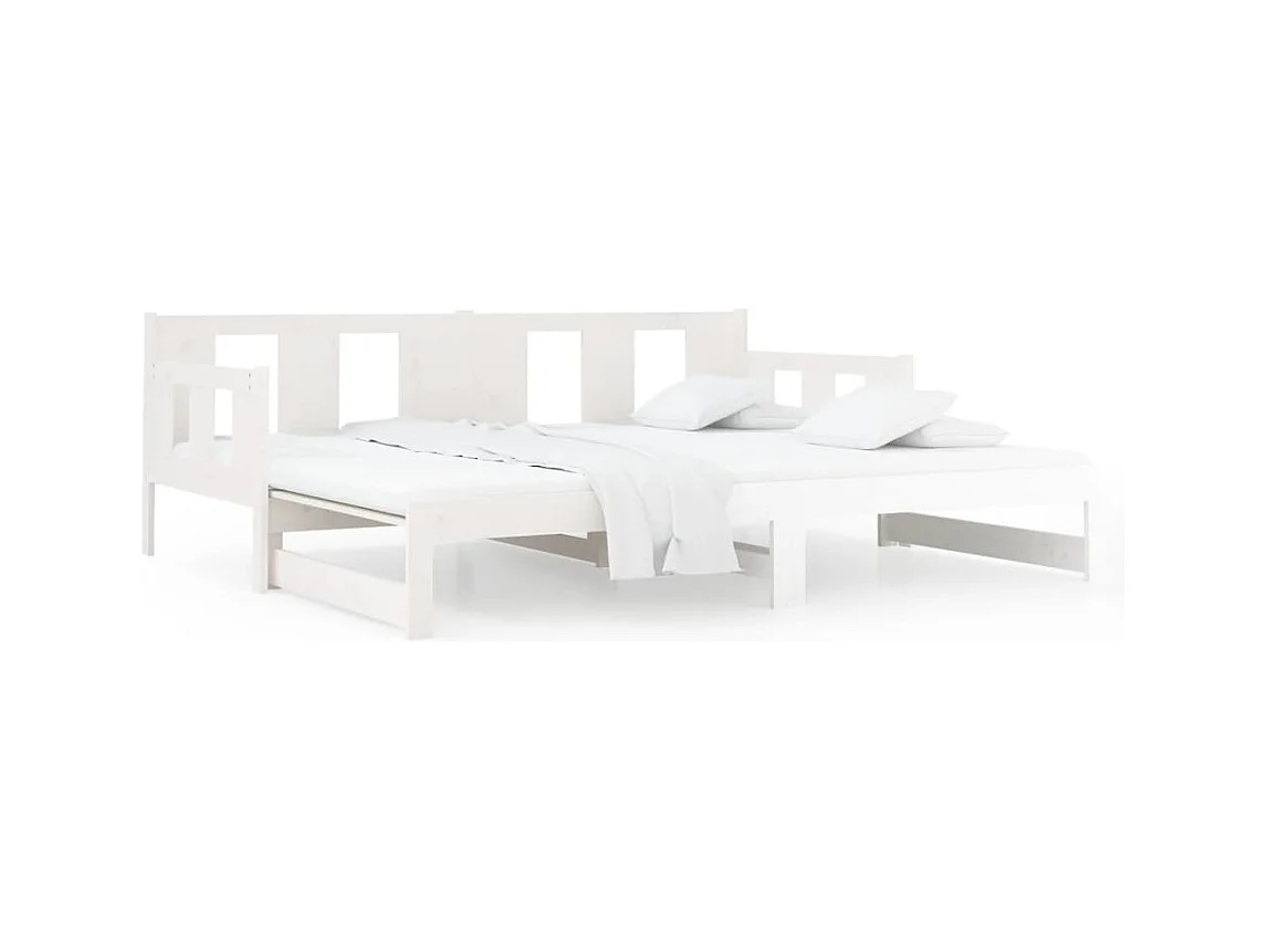Lit coulissant Blanc Bois de pin solide 2x(90x190) cm