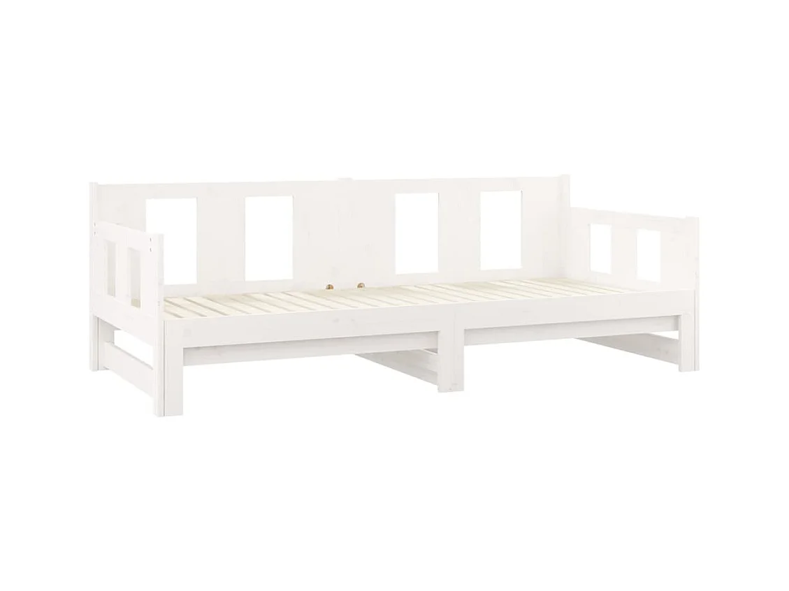 Lit coulissant Blanc Bois de pin solide 2x(90x190) cm