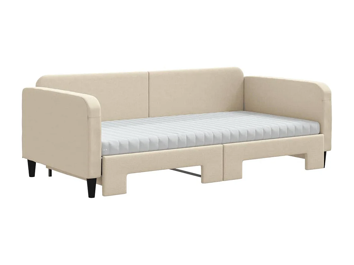 Lit de jour avec gigogne et matelas crème 100x200 cm tissu