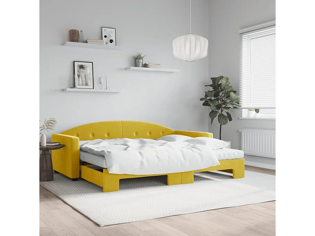 Lit de jour avec gigogne et matelas jaune 90x200 cm velours