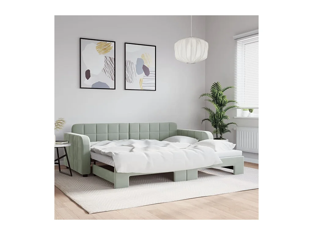Sofá cama nido terciopelo gris claro 90x190 cm