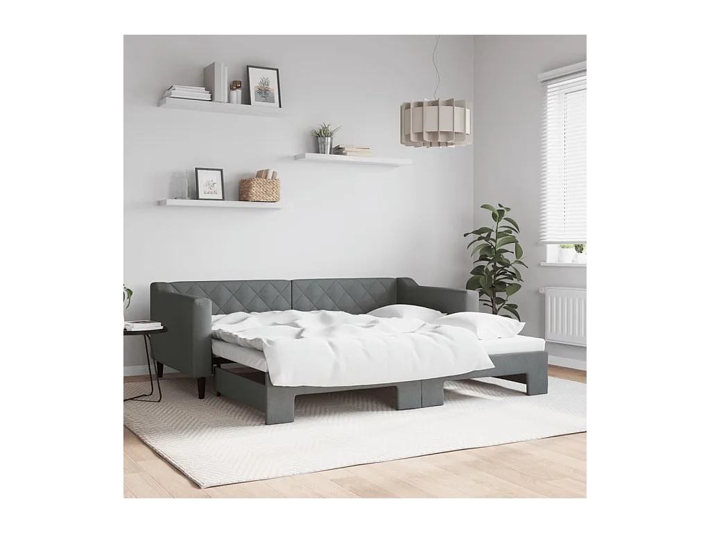 Lit de jour avec lit gigogne gris foncé 90x190 cm tissu