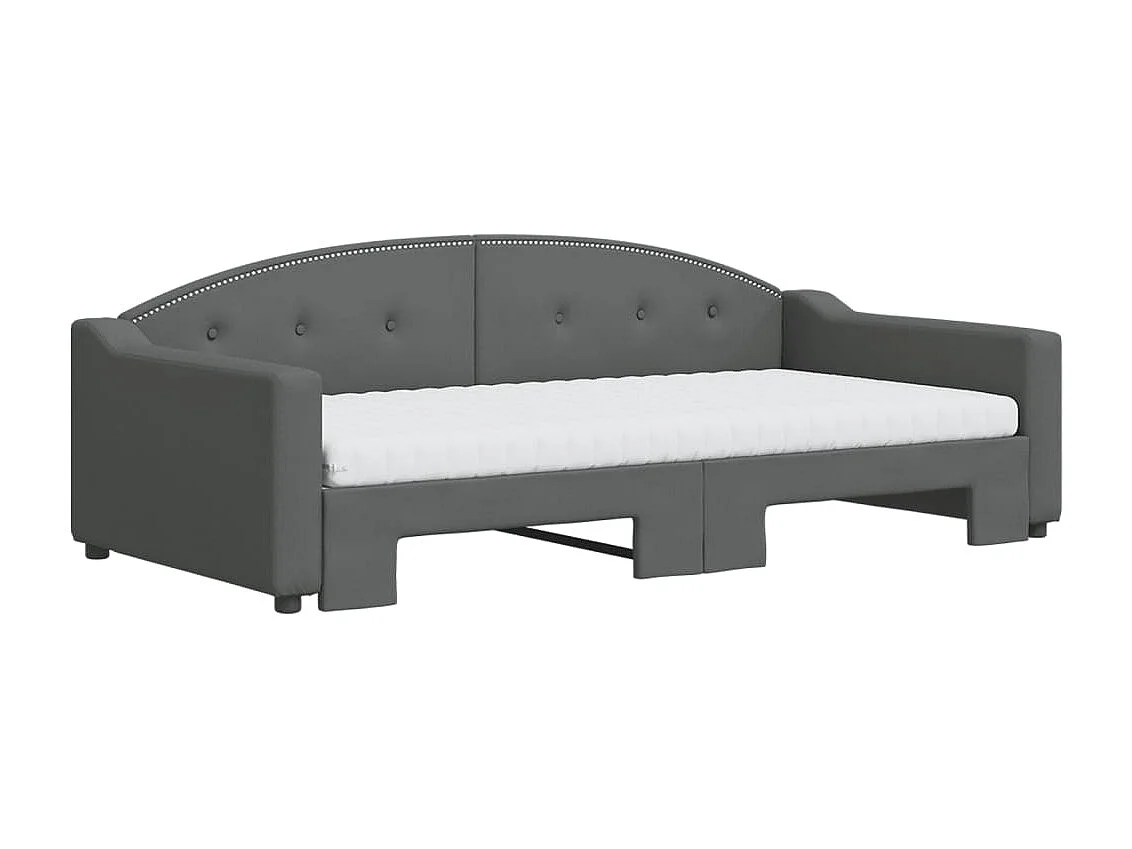 Lit de jour avec gigogne et matelas gris foncé 100x200 cm tissu