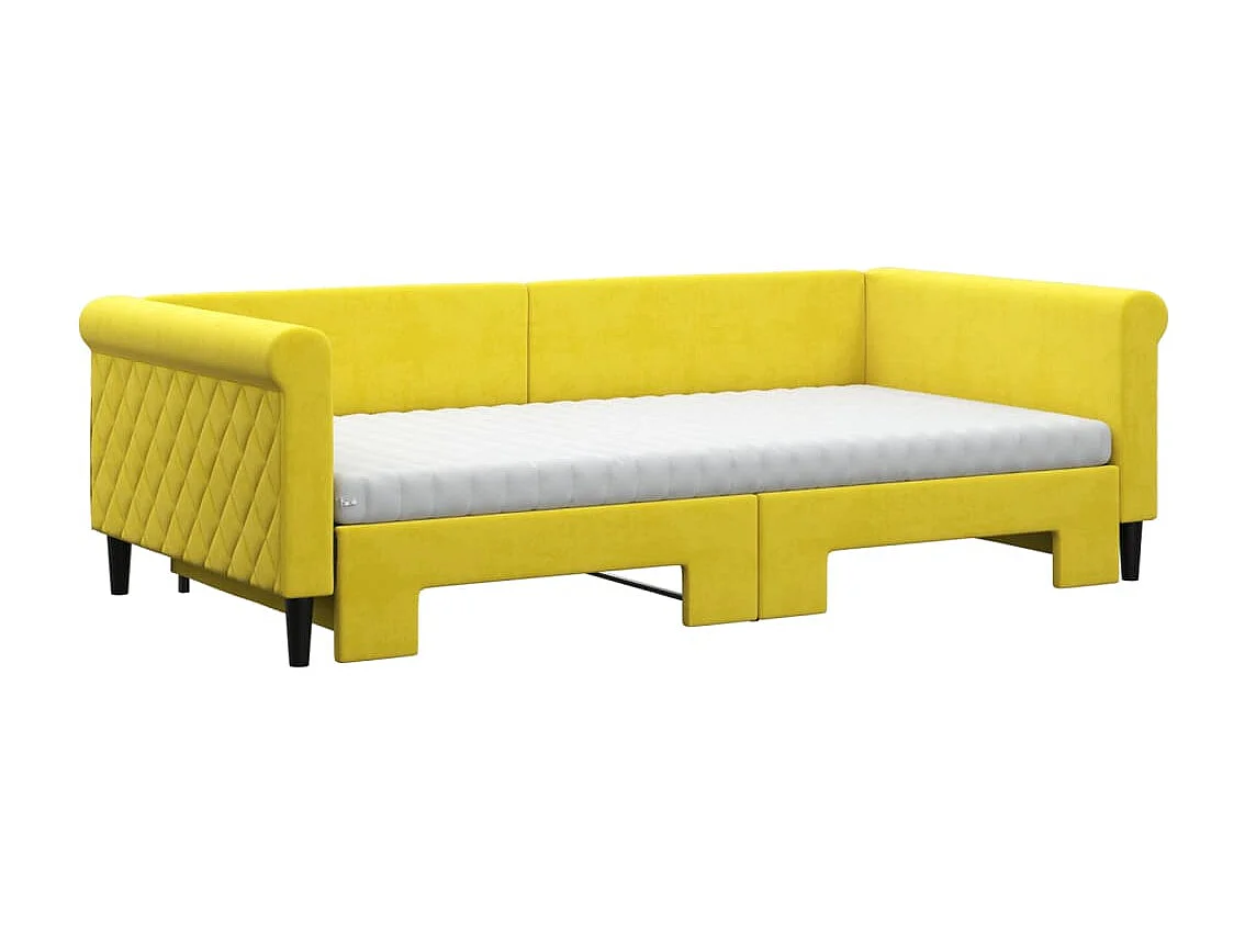 Lit de jour avec gigogne et matelas jaune 100x200 cm velours