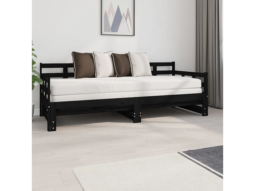 Lit coulissant Noir Bois de pin solide 2x(80x200) cm