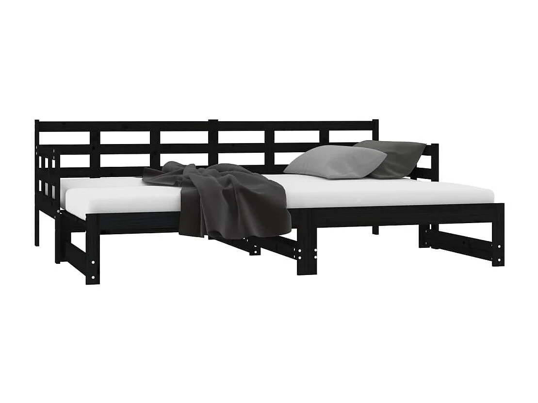 Lit coulissant Noir Bois de pin solide 2x(80x200) cm