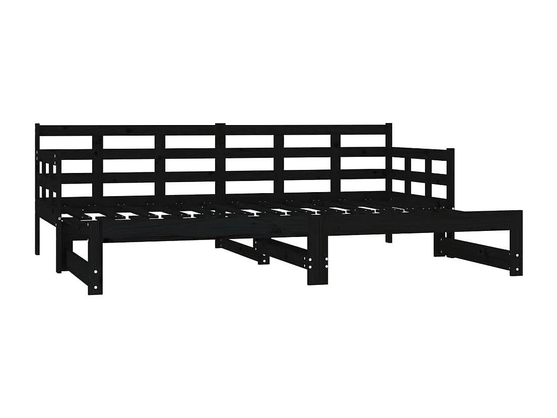 Lit coulissant Noir Bois de pin solide 2x(80x200) cm