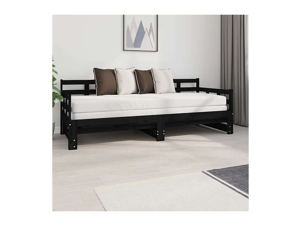 Lit coulissant Noir Bois de pin solide 2x(80x200) cm