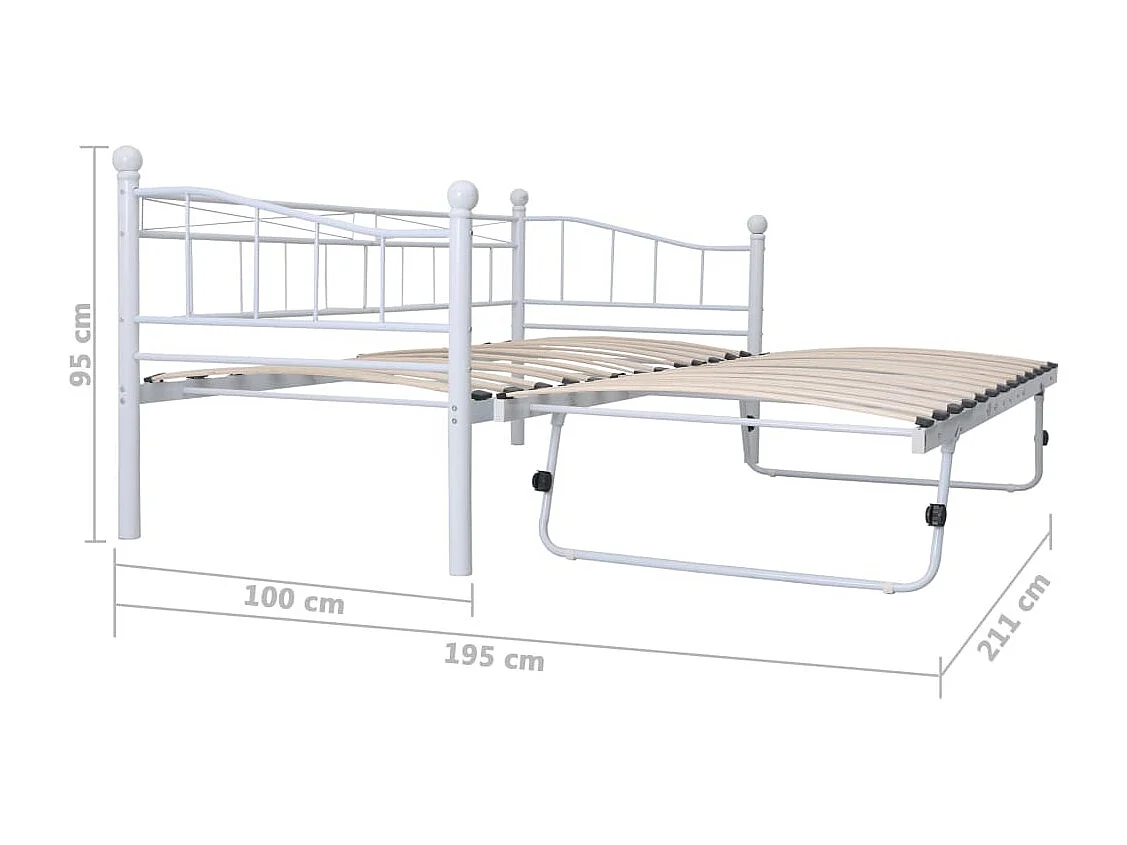 Cadre de lit blanc acier 180x200/90x200 cm