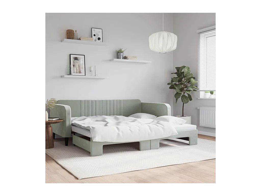 Lit de jour avec lit gigogne gris clair 100x200 cm velours