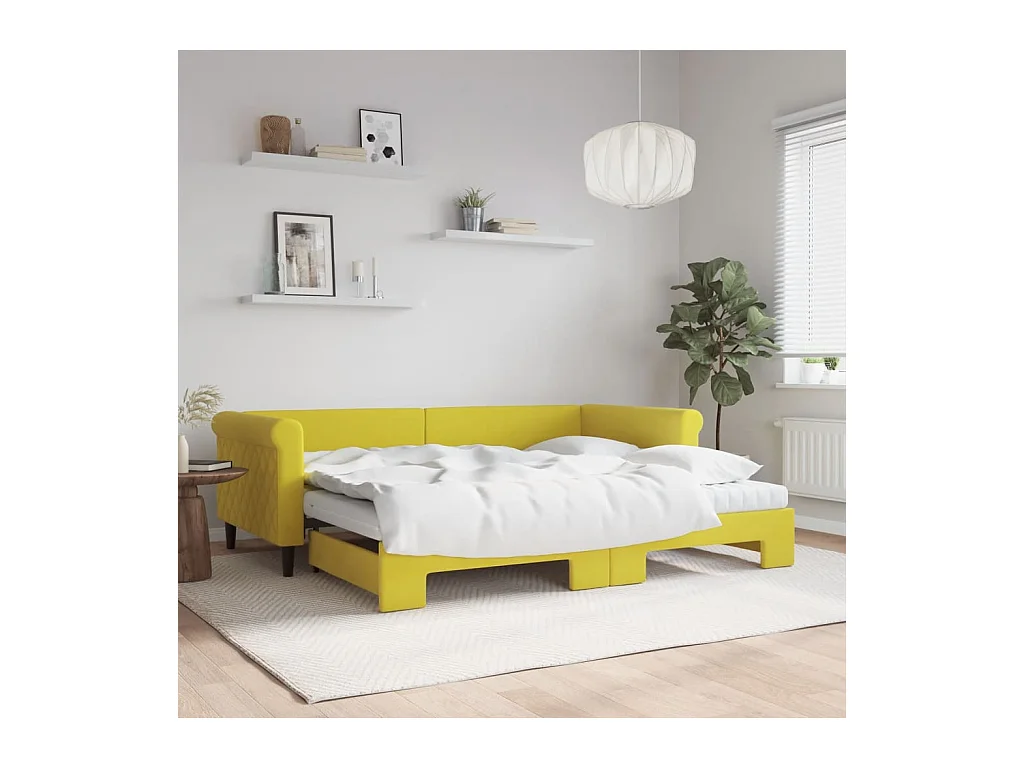 Lit de jour avec gigogne et matelas jaune 90x200 cm velours
