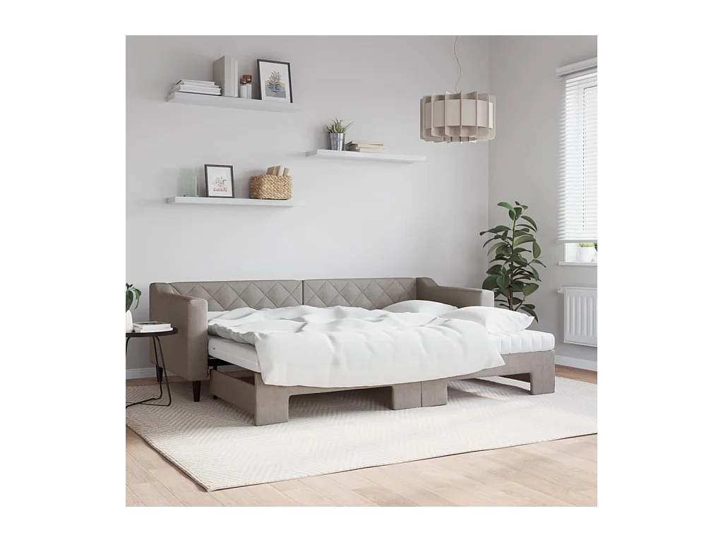 Lit de jour avec gigogne et matelas taupe 80x200 cm tissu
