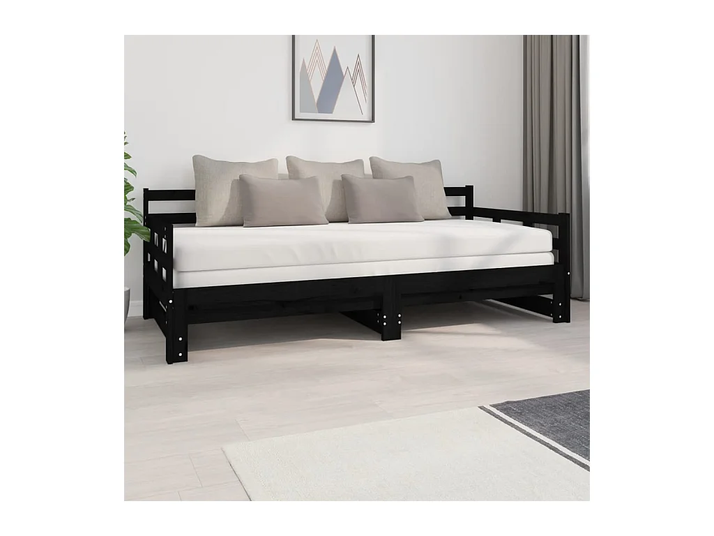 Lit coulissant Noir Bois de pin massif 2x(90x200) cm