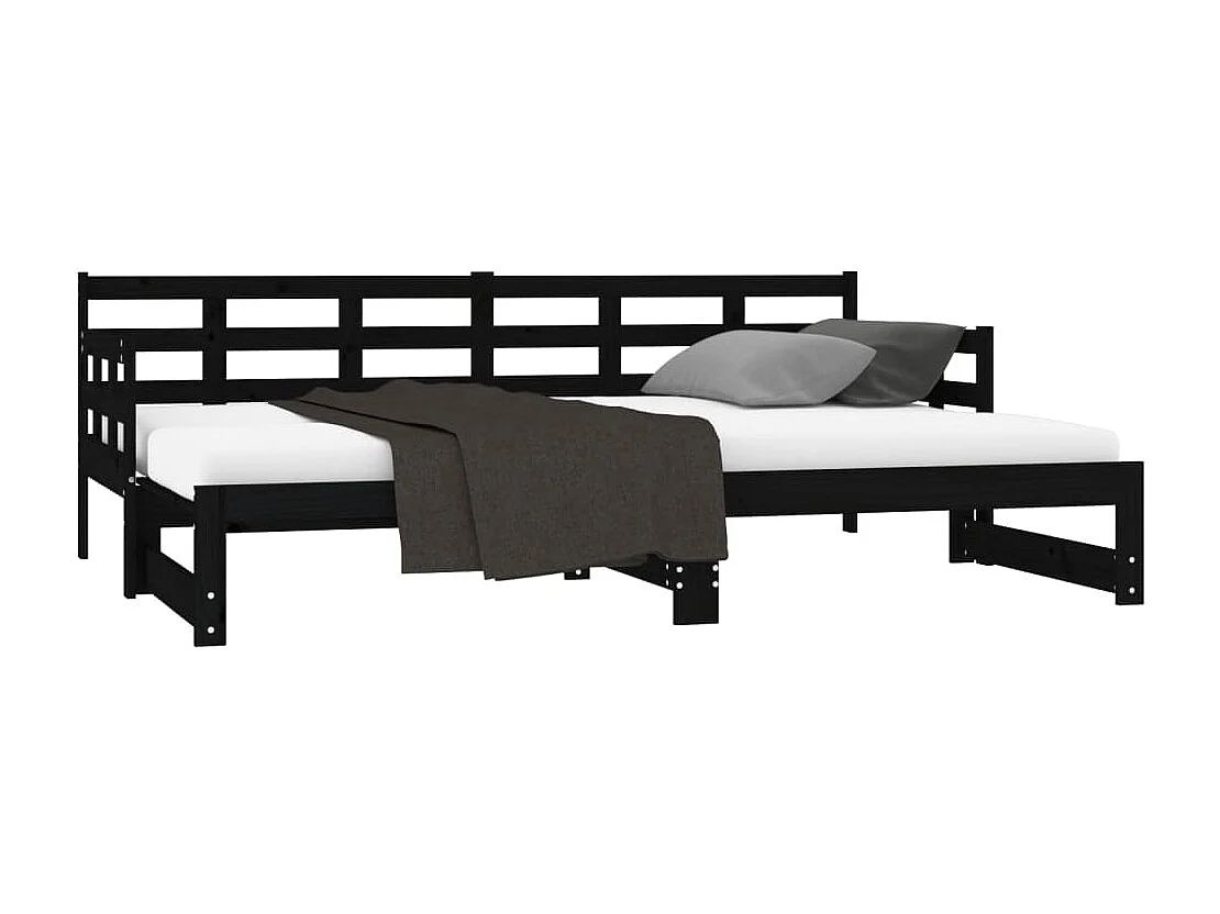 Estrutura sofá-cama de puxar 2x(90x200) cm pinho maciço preto