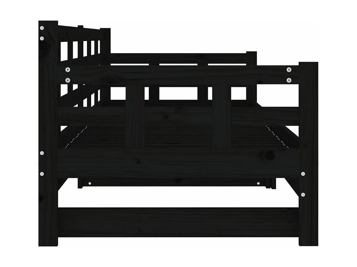 Estrutura sofá-cama de puxar 2x(90x200) cm pinho maciço preto