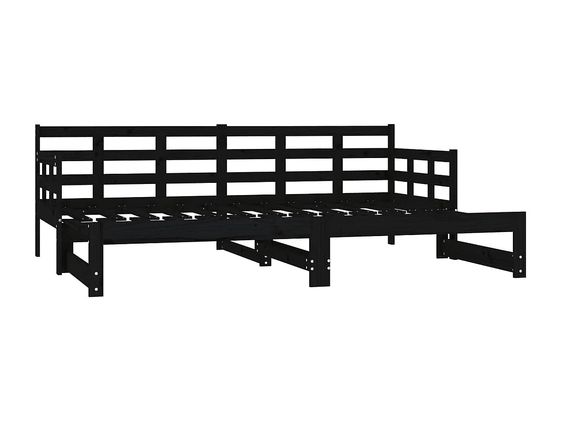 Estrutura sofá-cama de puxar 2x(90x200) cm pinho maciço preto