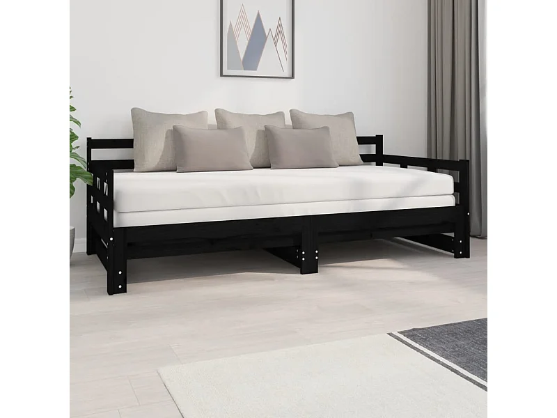 Estrutura sofá-cama de puxar 2x(90x200) cm pinho maciço preto