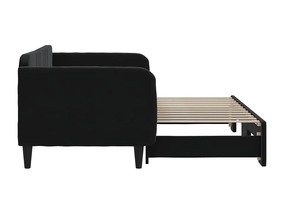 Lit de jour avec lit gigogne noir 90x200 cm velours