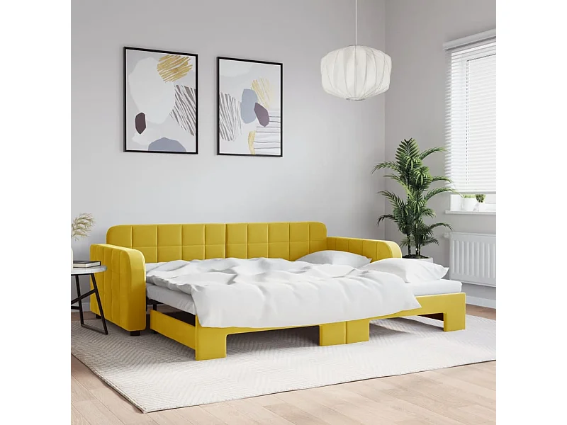 Lit de jour avec lit gigogne jaune 90x200 cm velours