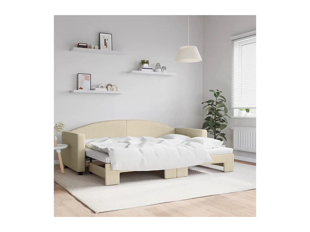Lit de jour avec lit gigogne crème 80x200 cm tissu