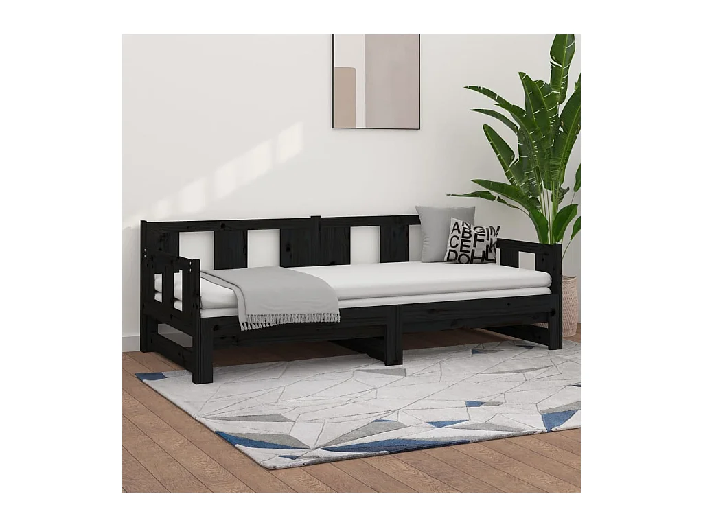 Lit coulissant Noir Bois de pin solide 2x(80x200) cm
