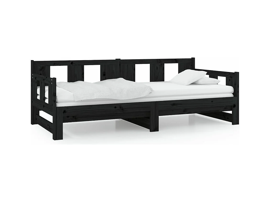 Sofá cama extraíble madera maciza de pino negro 2x(80x200) cm