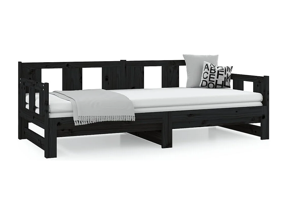 Sofá cama extraíble madera maciza de pino negro 2x(80x200) cm