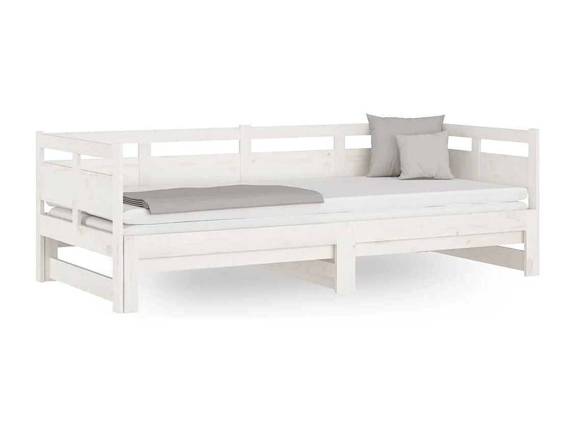 Lit coulissant Blanc Bois de pin solide 2x(90x190) cm