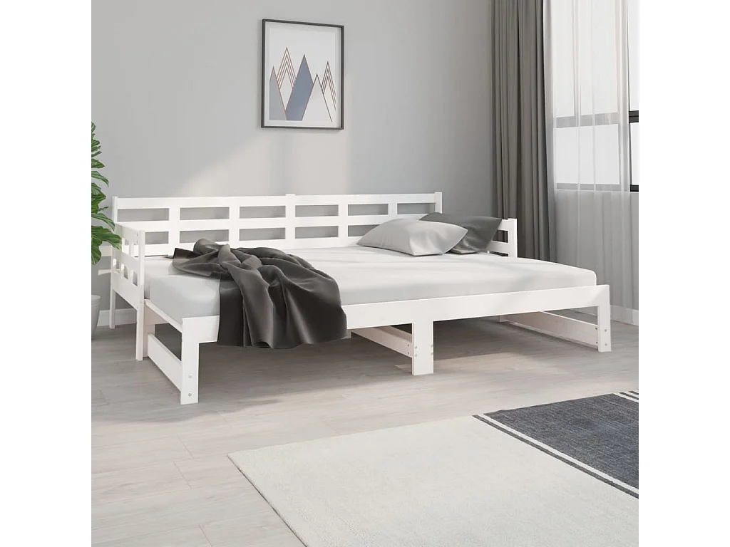 Lit coulissant Blanc Bois de pin solide 2x(80x200) cm