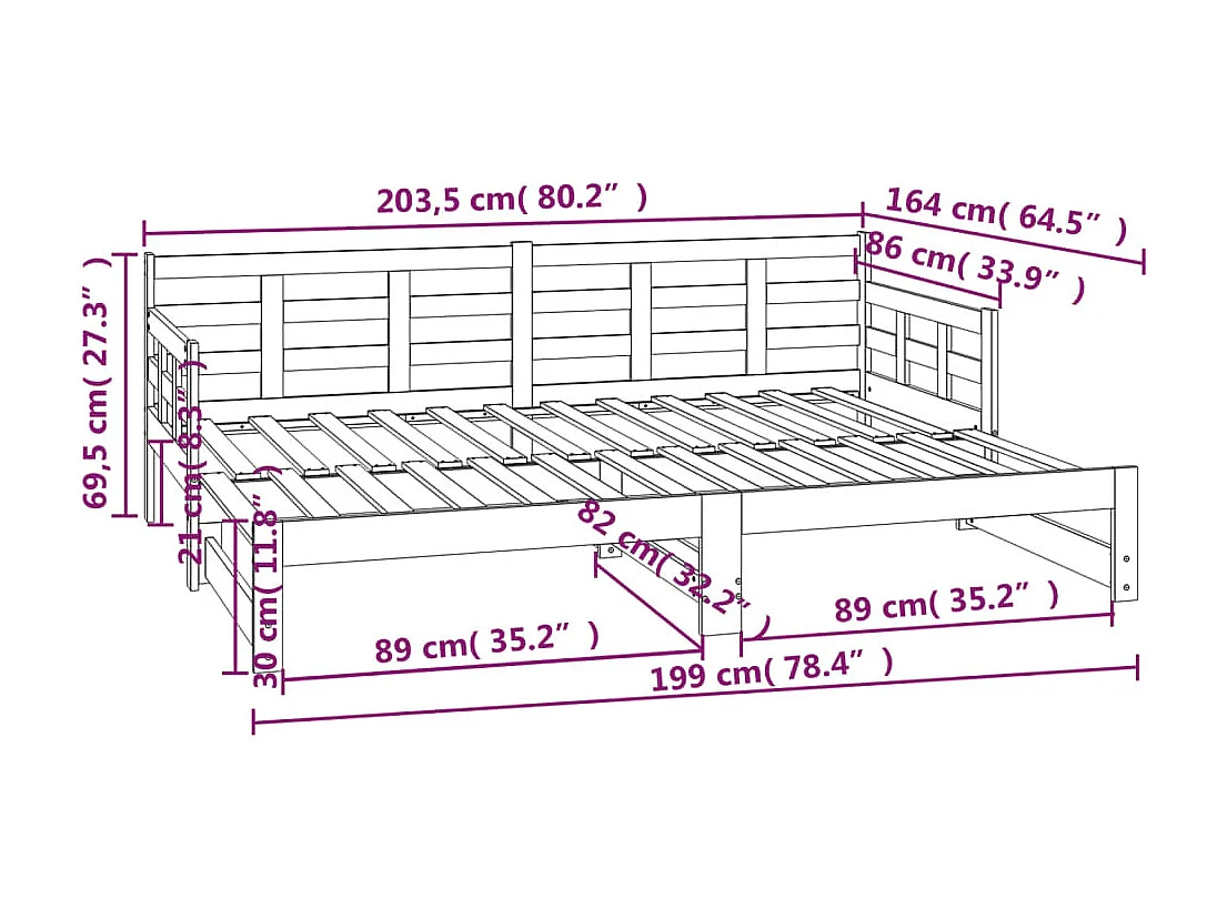 Lit coulissant Blanc Bois de pin solide 2x(80x200) cm