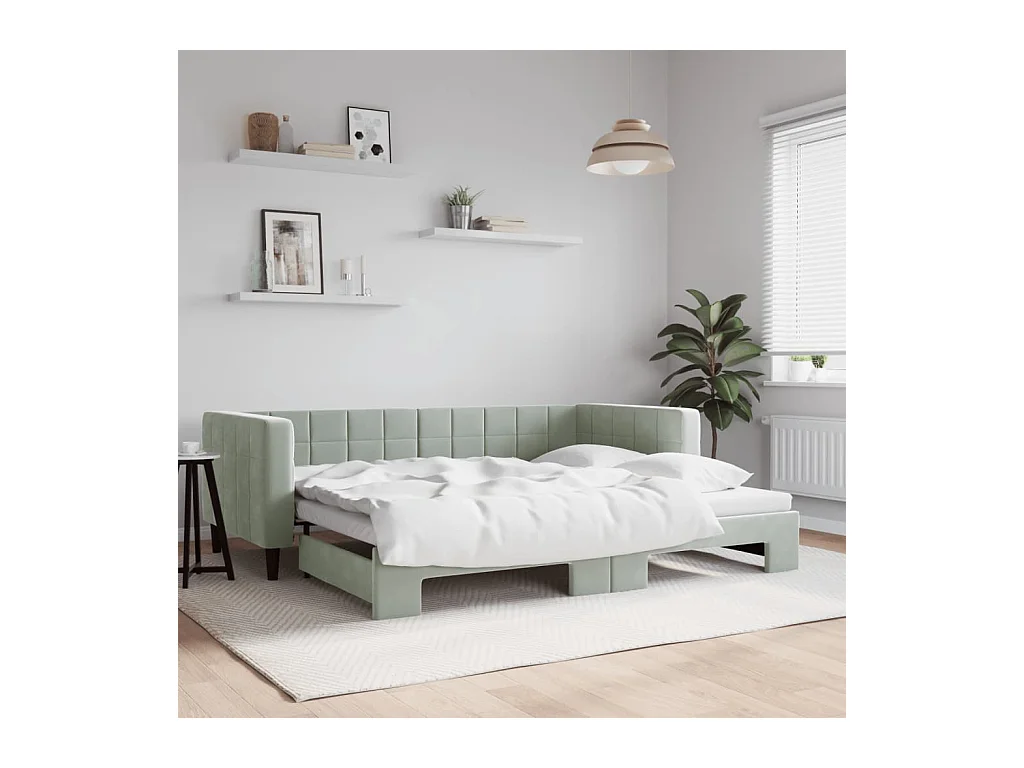 Lit de jour avec lit gigogne gris clair 90x200 cm velours