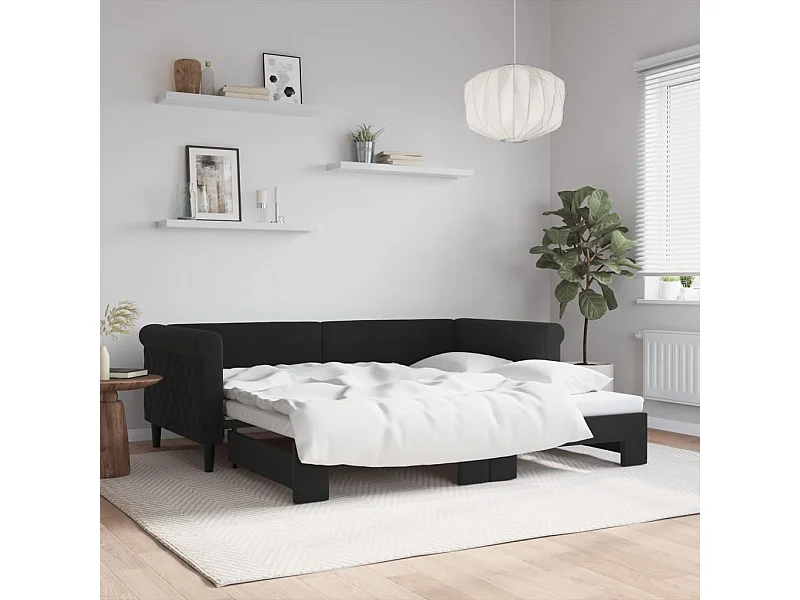 Slaapbank met onderschuifbed 90x190 cm fluweel zwart