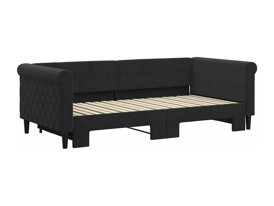 Lit de jour avec lit gigogne noir 90x190 cm velours