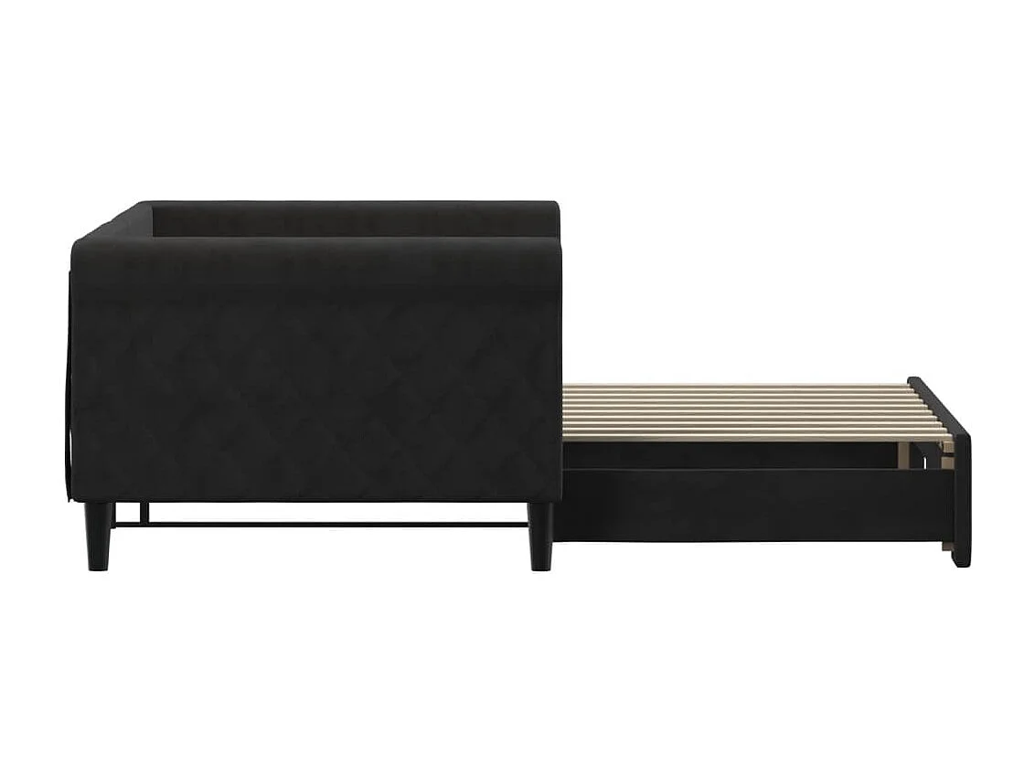 Slaapbank met onderschuifbed 90x190 cm fluweel zwart