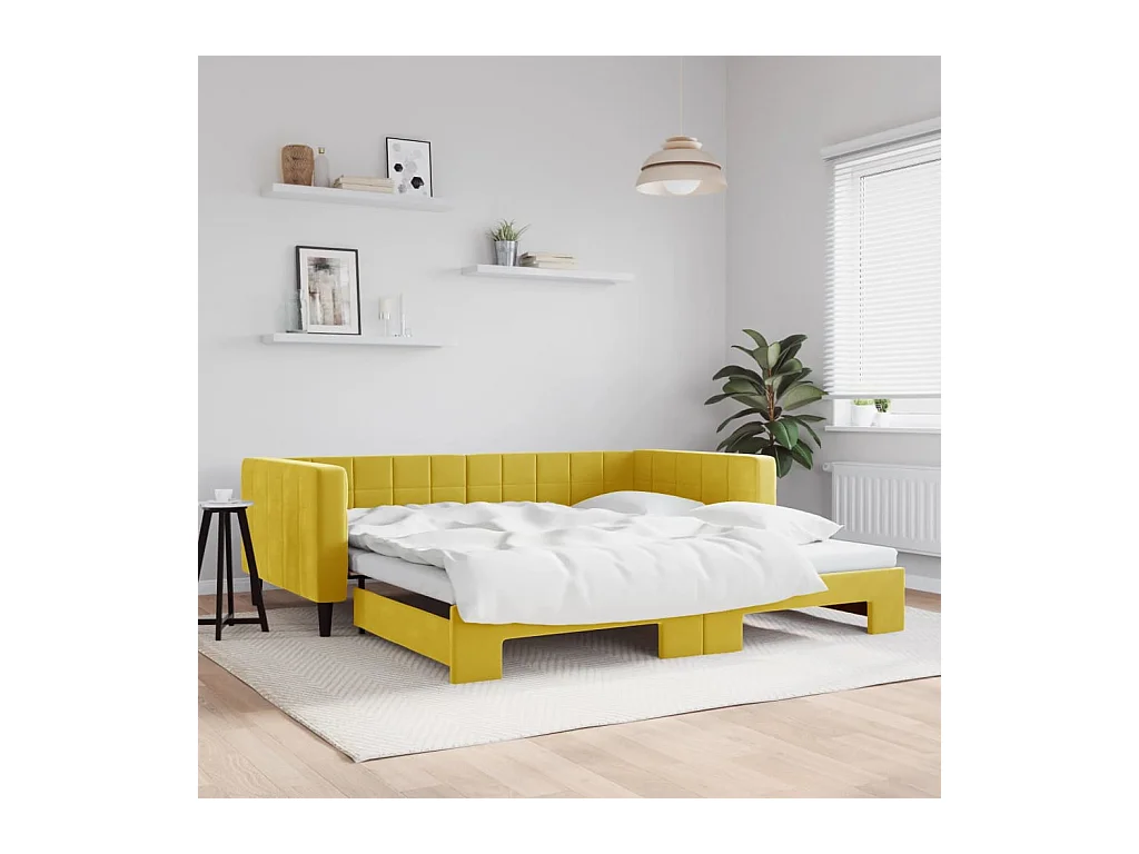 Lit de jour avec lit gigogne jaune 100x200 cm velours