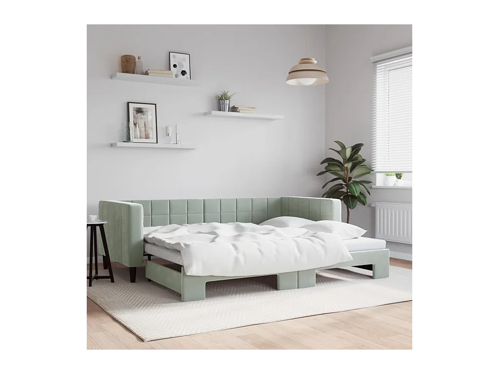 Sofá cama nido terciopelo gris claro 90x190 cm