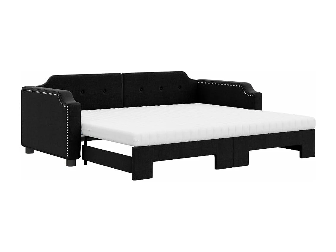 Lit de jour avec gigogne et matelas noir 100x200 cm tissu