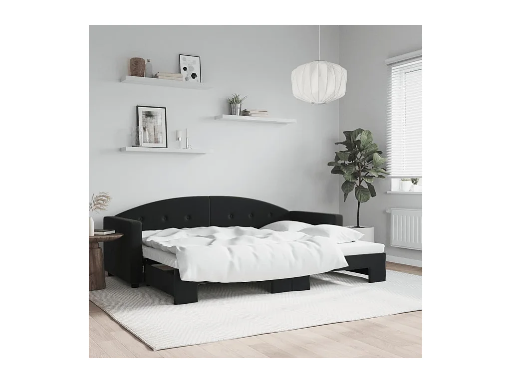 Lit de jour avec lit gigogne noir 80x200 cm velours