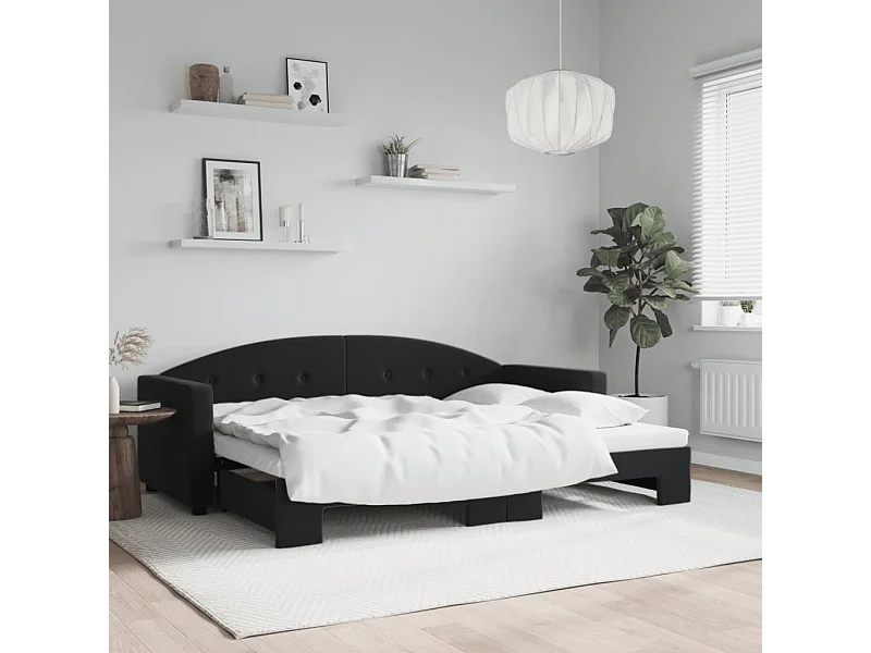 Lit de jour avec lit gigogne noir 80x200 cm velours